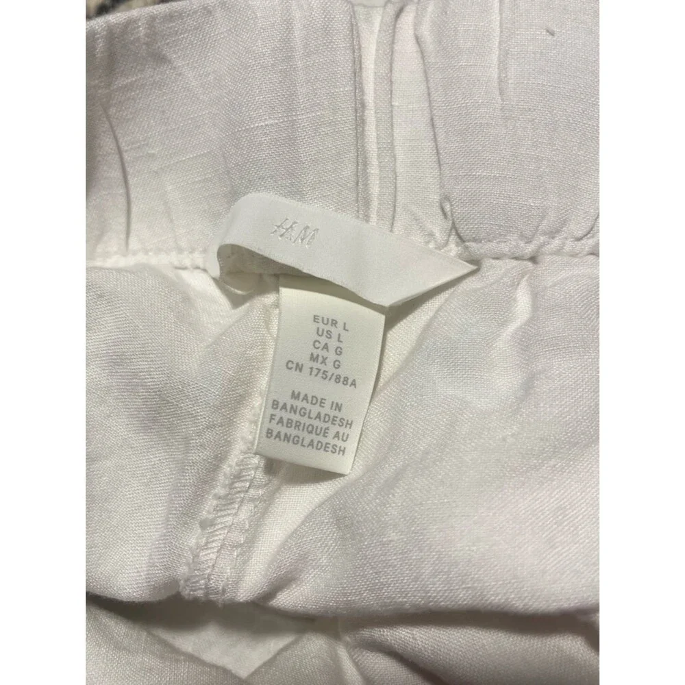 Classic White Linen Pants elastic waist size L summer spring vacation